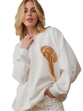 NEW blue b Gold Allover Silver Sequin Fleece Terry Game Day Football Sweatshirt